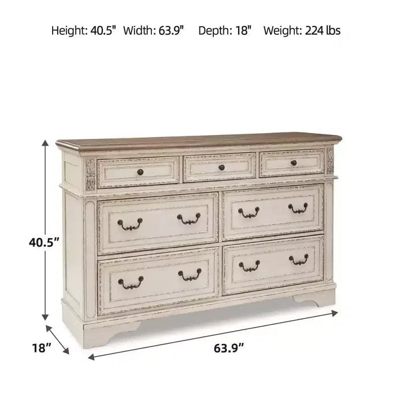 Realyn Dresser Chipped White - Signature Design by Ashley: 7-Drawer Storage, Wood Composite Frame, Bedroom Furniture