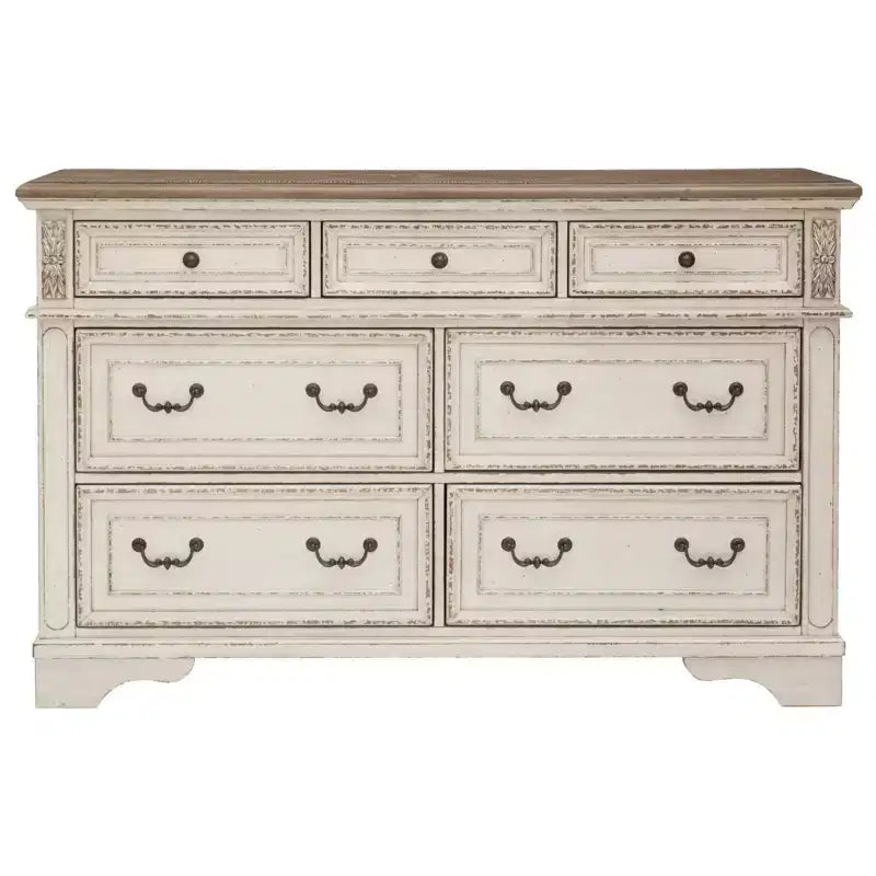 Realyn Dresser Chipped White - Signature Design by Ashley: 7-Drawer Storage, Wood Composite Frame, Bedroom Furniture