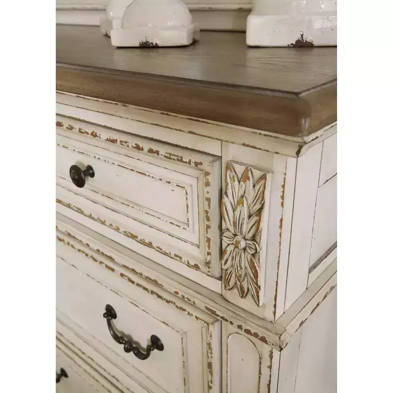 Realyn Dresser Chipped White - Signature Design by Ashley: 7-Drawer Storage, Wood Composite Frame, Bedroom Furniture