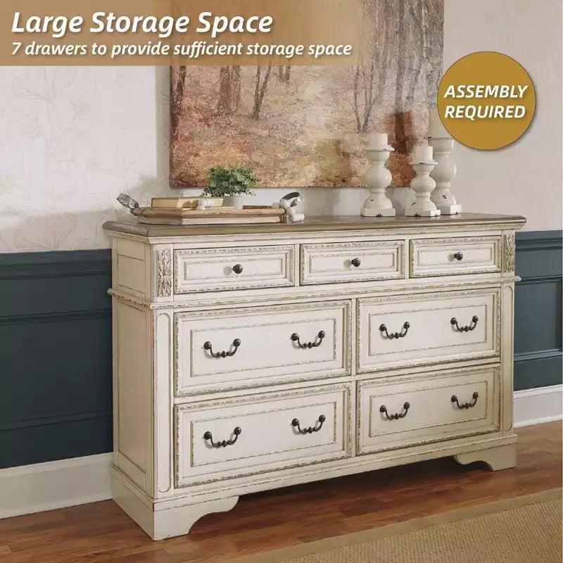 Realyn Dresser Chipped White - Signature Design by Ashley: 7-Drawer Storage, Wood Composite Frame, Bedroom Furniture