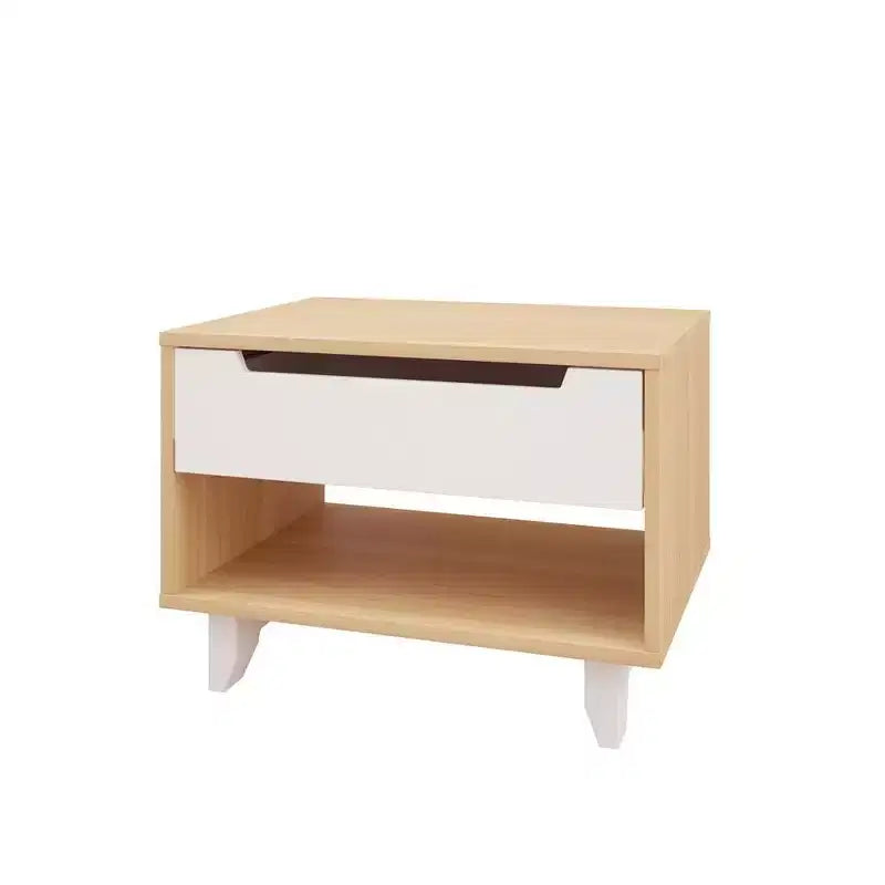 Queen 3pc Radiance Platform Bed Bundle Natural Maple/White- Nexera: Modern Style, 1 Nightstand, No Box Spring Needed