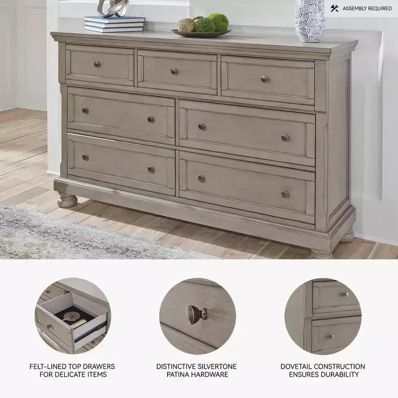 Lettner Dresser Light Gray - Signature Design by Ashley: Traditional 7-Drawer Storage