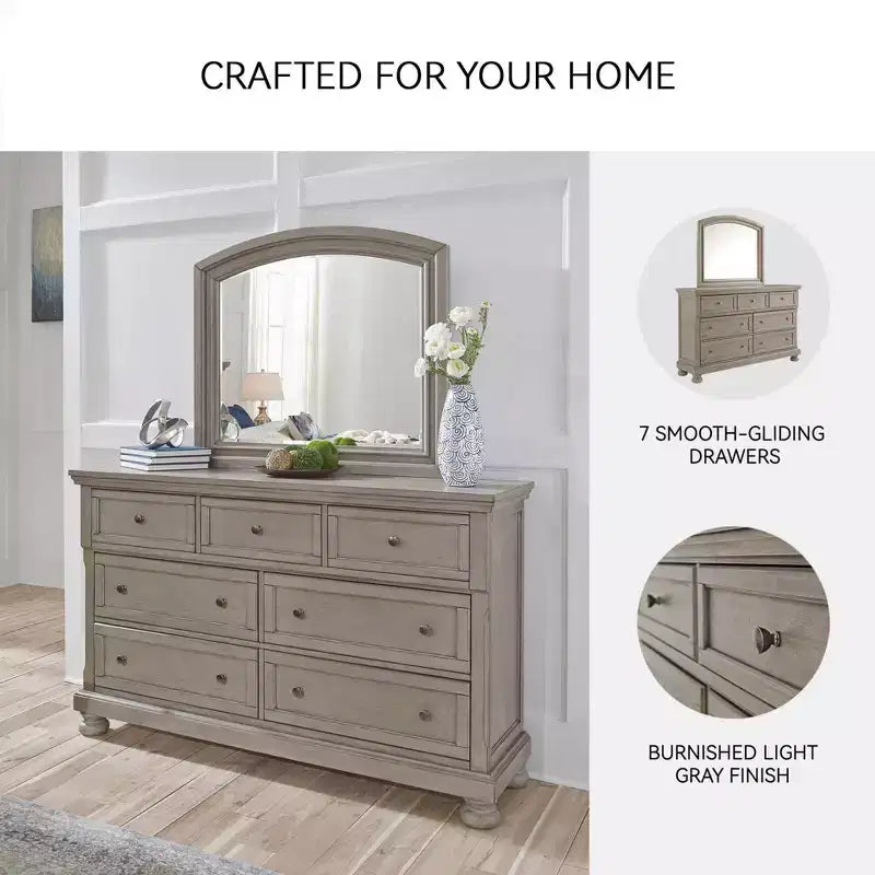 Lettner Dresser Light Gray - Signature Design by Ashley: Traditional 7-Drawer Storage
