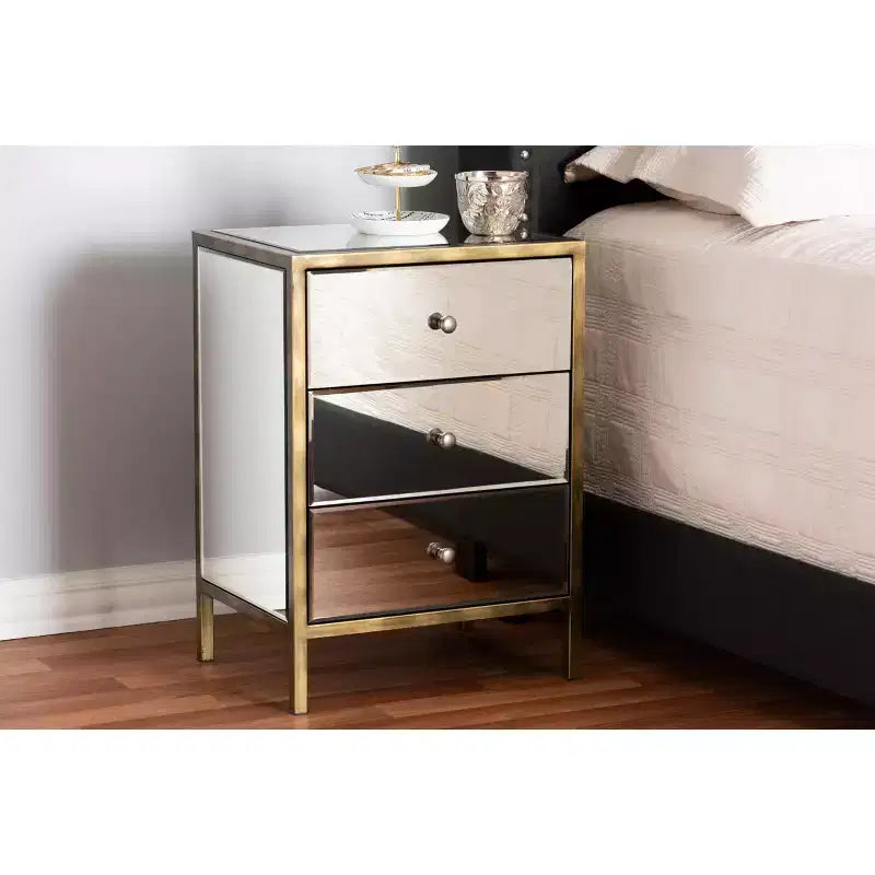 Nouria Mirrored 3 Drawer Nightstand