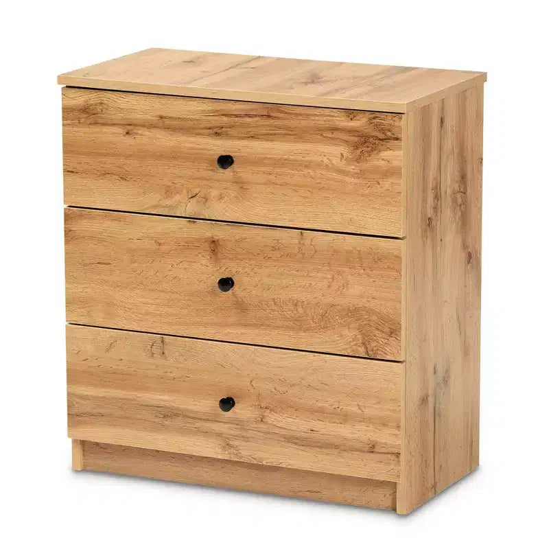 Decon Wood 3 Drawer Storage Chest Oak Brown - Baxton Studio: Elegant Universal Storage Solution