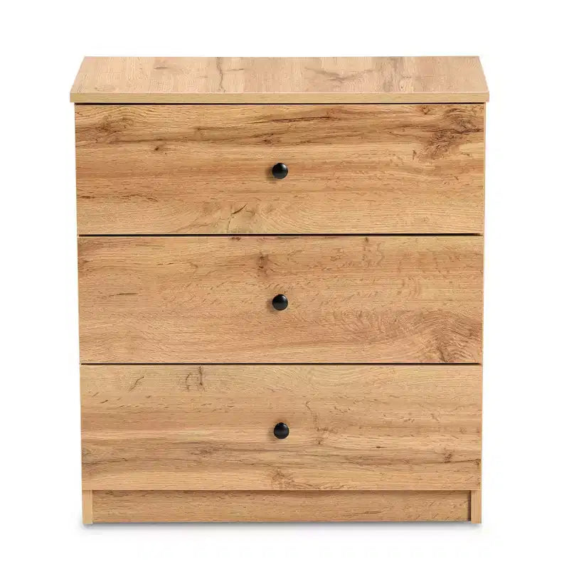 Decon Wood 3 Drawer Storage Chest Oak Brown - Baxton Studio: Elegant Universal Storage Solution