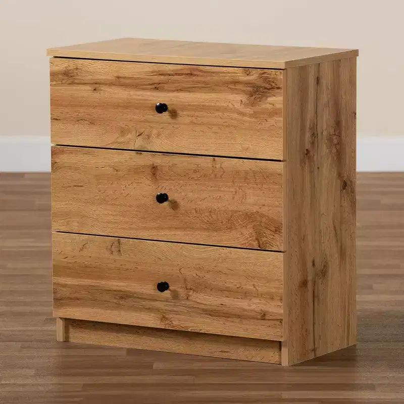 Decon Wood 3 Drawer Storage Chest Oak Brown - Baxton Studio: Elegant Universal Storage Solution