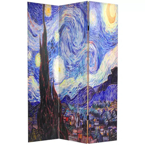 Paravent Van Gogh sur toile de 71 po : La Nuit étoilée et Les Tournesols, Paravent pliant - Oriental Furniture
