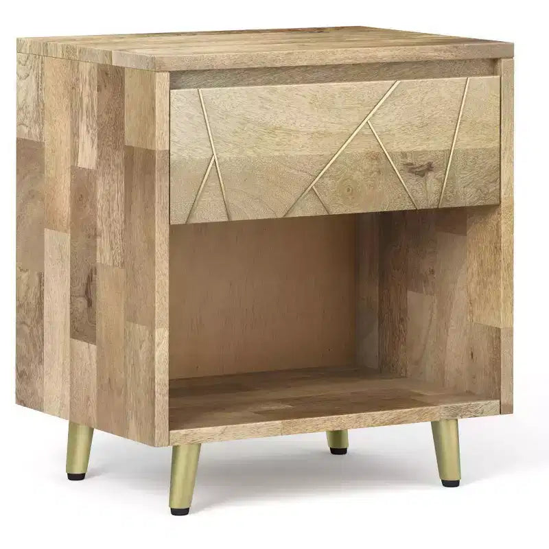 Bissell Nightstand - WyndenHall: Mango Wood, Metal Frame, Open Shelf, Drawer, Mid-Century Modern, 22" W x 24" H