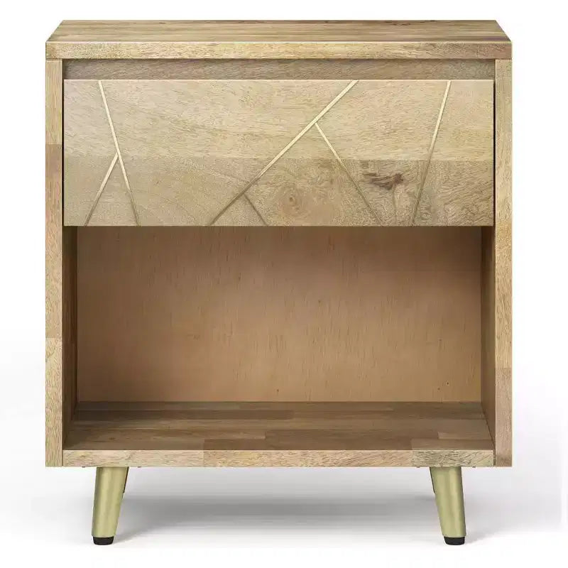 Bissell Nightstand - WyndenHall: Mango Wood, Metal Frame, Open Shelf, Drawer, Mid-Century Modern, 22" W x 24" H