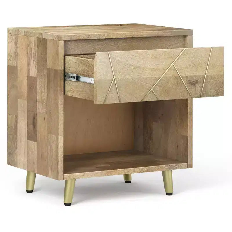 Bissell Nightstand - WyndenHall: Mango Wood, Metal Frame, Open Shelf, Drawer, Mid-Century Modern, 22" W x 24" H