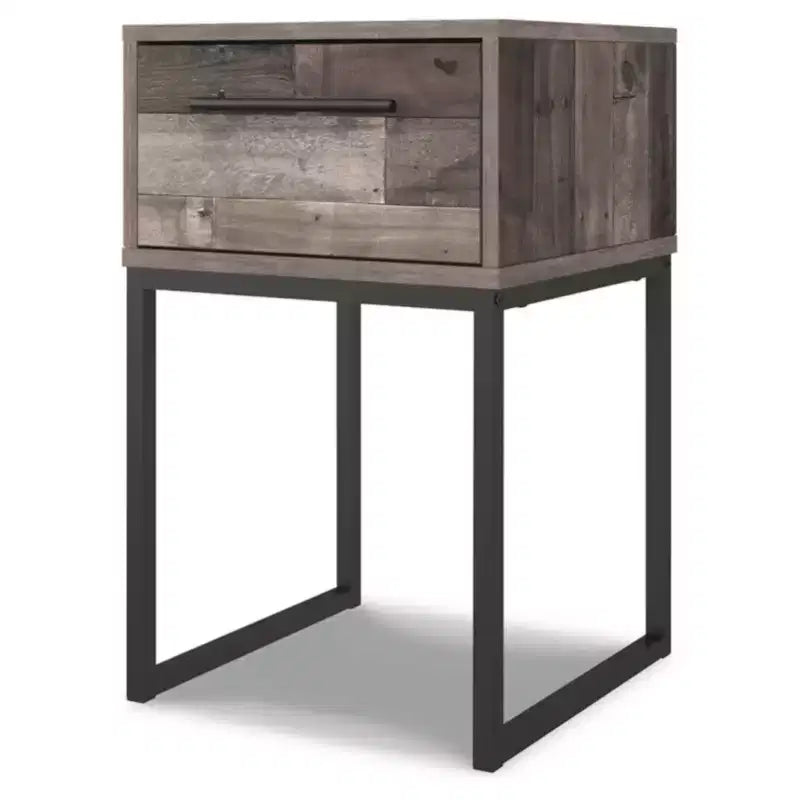 Neilsville Nightstand Black/Gray/Beige - Signature Design by Ashley: Rustic Mid-Century Modern, Metal Frame, Drawer