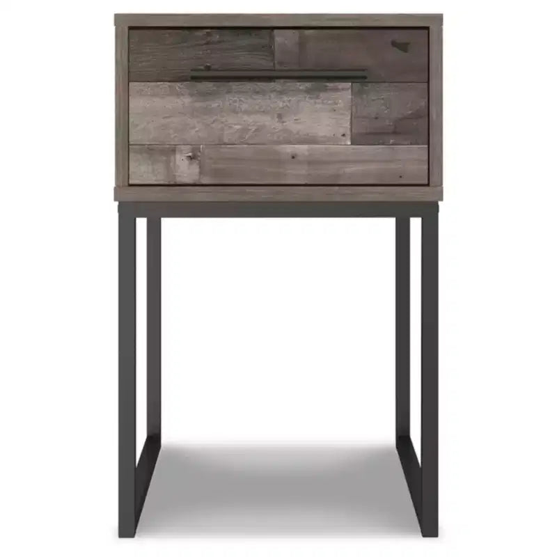 Neilsville Nightstand Black/Gray/Beige - Signature Design by Ashley: Rustic Mid-Century Modern, Metal Frame, Drawer