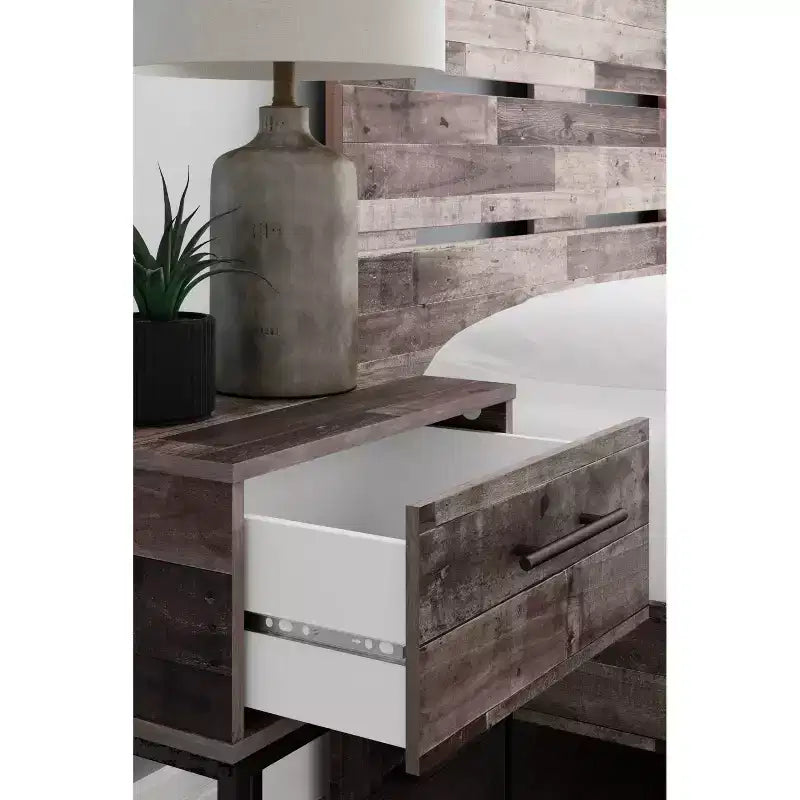 Neilsville Nightstand Black/Gray/Beige - Signature Design by Ashley: Rustic Mid-Century Modern, Metal Frame, Drawer