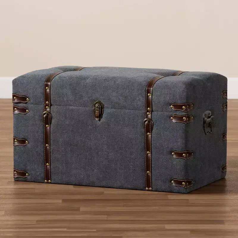 Palma Modern Transitional Fabric Upholstered Storage Trunk Ottoman Gray - Baxton Studio: Lift-Top, Metal Frame, Vintage Style