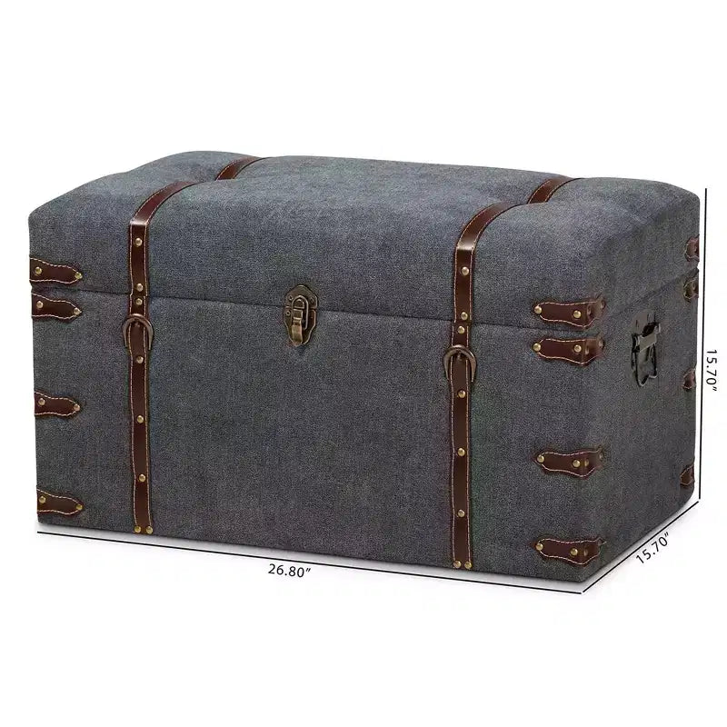 Palma Modern Transitional Fabric Upholstered Storage Trunk Ottoman Gray - Baxton Studio: Lift-Top, Metal Frame, Vintage Style