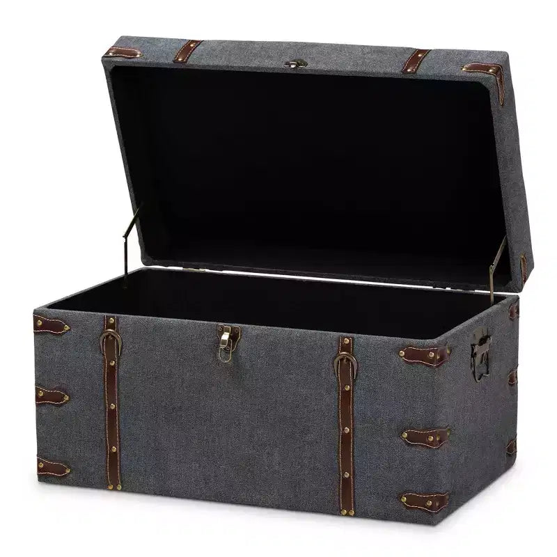 Palma Modern Transitional Fabric Upholstered Storage Trunk Ottoman Gray - Baxton Studio: Lift-Top, Metal Frame, Vintage Style