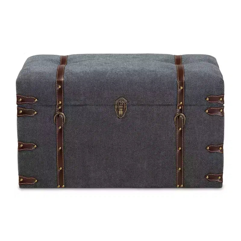 Palma Modern Transitional Fabric Upholstered Storage Trunk Ottoman Gray - Baxton Studio: Lift-Top, Metal Frame, Vintage Style