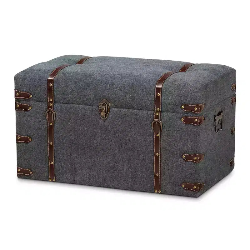 Palma Modern Transitional Fabric Upholstered Storage Trunk Ottoman Gray - Baxton Studio: Lift-Top, Metal Frame, Vintage Style