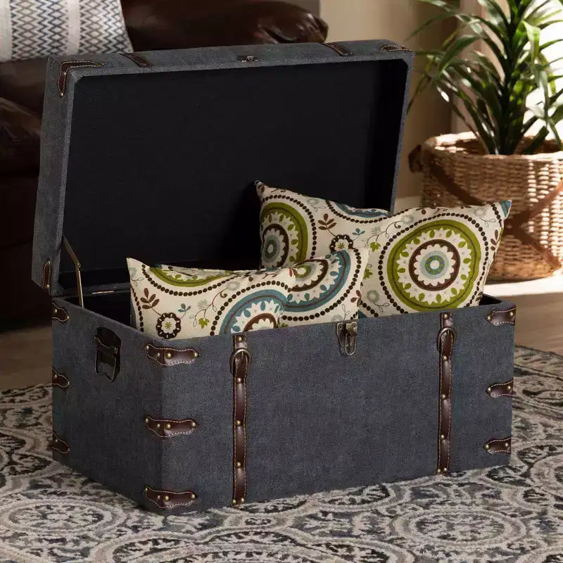 Palma Modern Transitional Fabric Upholstered Storage Trunk Ottoman Gray - Baxton Studio: Lift-Top, Metal Frame, Vintage Style