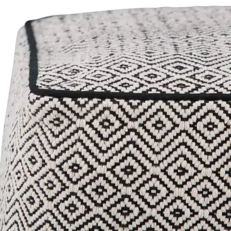 WyndenHall Dougan Square Moroccan Inspired Pouf Black/Natural Cotton: Upholstered, No Assembly, Spot Clean