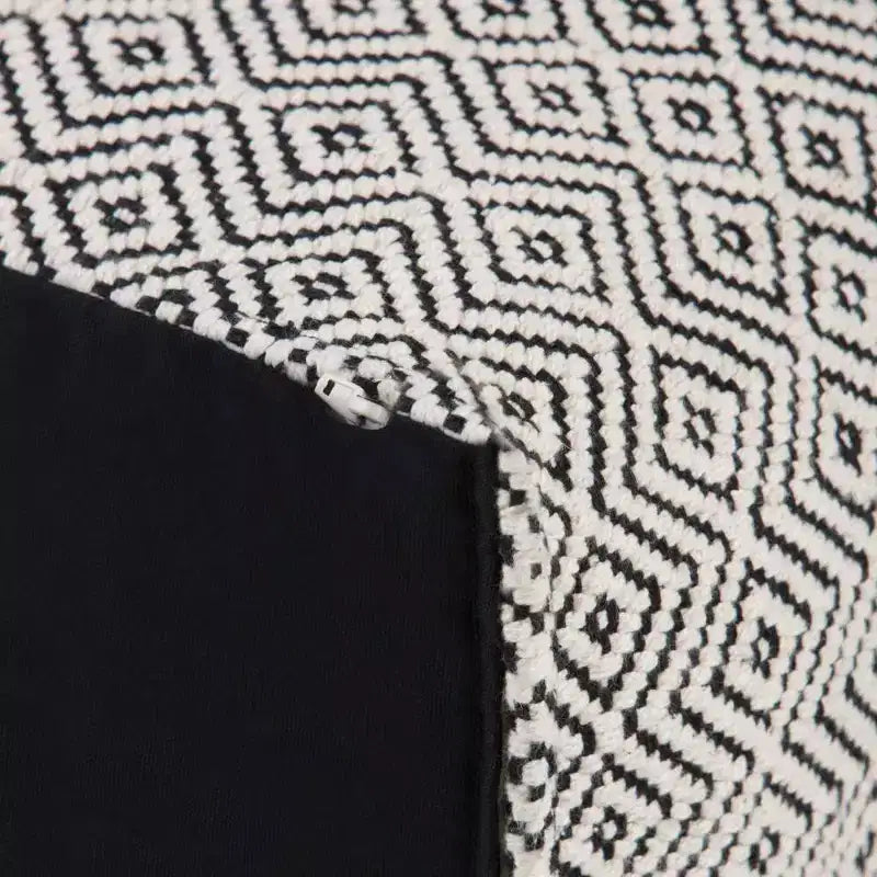 WyndenHall Dougan Square Moroccan Inspired Pouf Black/Natural Cotton: Upholstered, No Assembly, Spot Clean