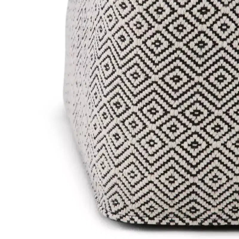 WyndenHall Dougan Square Moroccan Inspired Pouf Black/Natural Cotton: Upholstered, No Assembly, Spot Clean