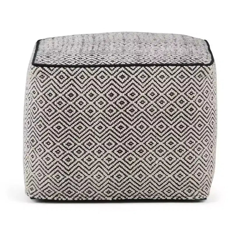 WyndenHall Dougan Square Moroccan Inspired Pouf Black/Natural Cotton: Upholstered, No Assembly, Spot Clean