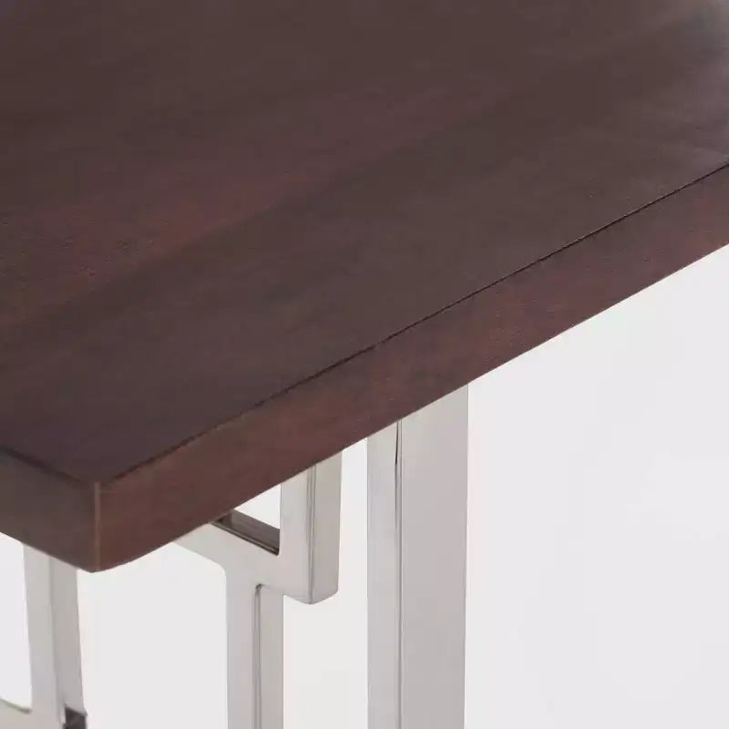 Adore Decor Lennox Contemporary Wood and Silver Metal Bench Dark Walnut Brown
