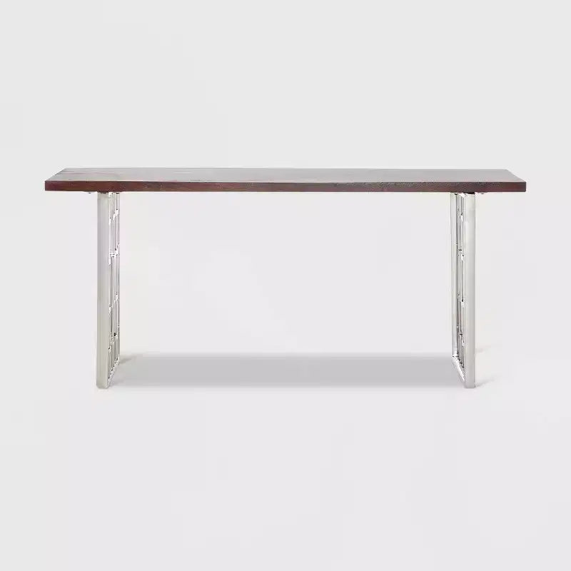 Adore Decor Lennox Contemporary Wood and Silver Metal Bench Dark Walnut Brown