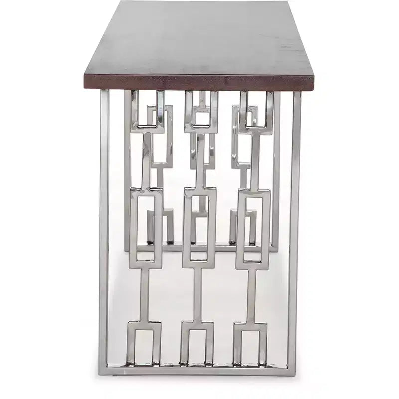 Adore Decor Lennox Contemporary Wood and Silver Metal Bench Dark Walnut Brown