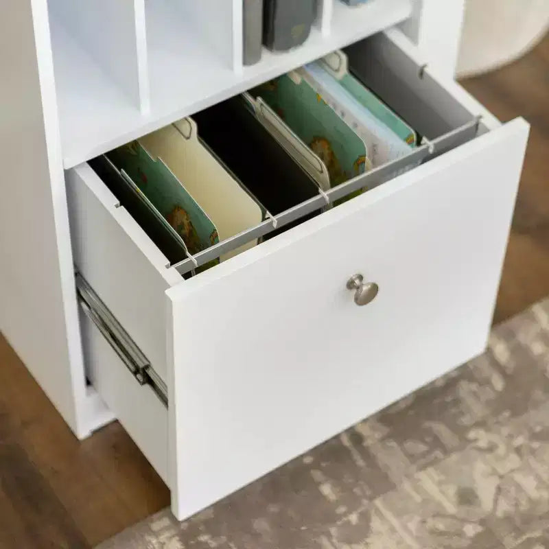 Home Office Deluxe Storage Computer Desk White - Saracina Home: Transitional Style, Keyboard Tray, Wood Composite