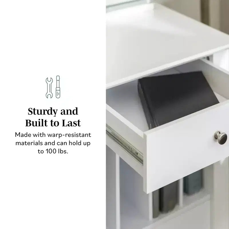 Home Office Deluxe Storage Computer Desk White - Saracina Home: Transitional Style, Keyboard Tray, Wood Composite