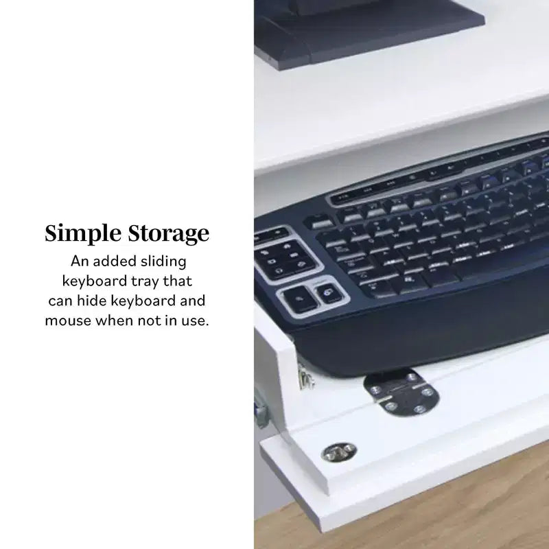 Home Office Deluxe Storage Computer Desk White - Saracina Home: Transitional Style, Keyboard Tray, Wood Composite