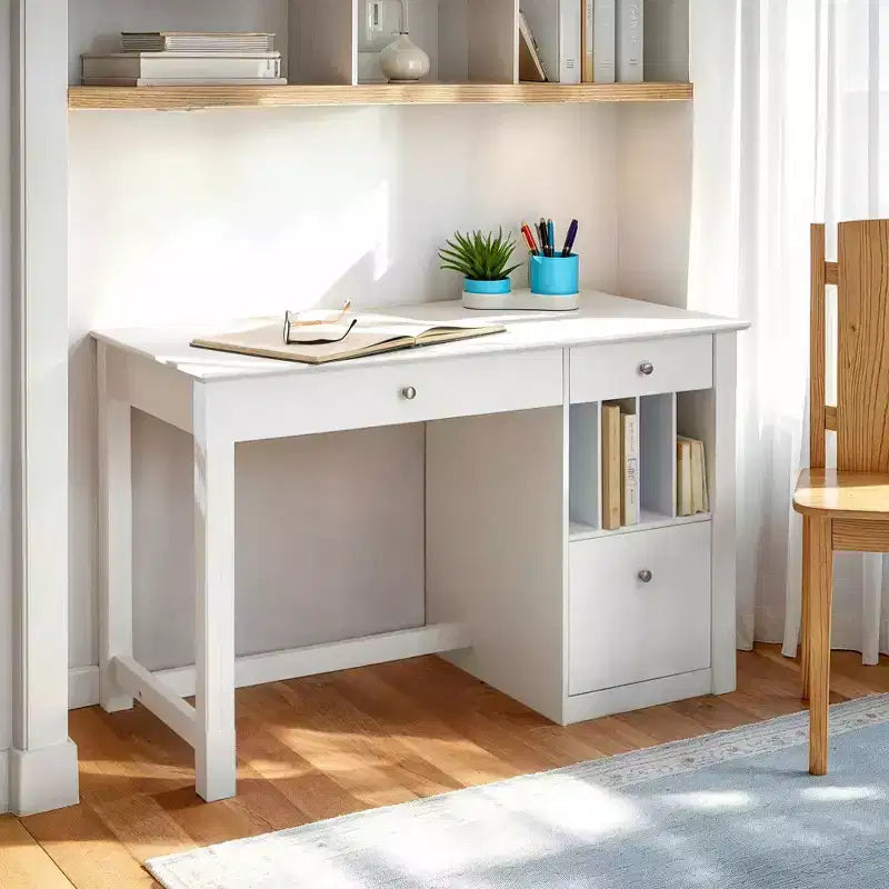 Home Office Deluxe Storage Computer Desk White - Saracina Home: Transitional Style, Keyboard Tray, Wood Composite