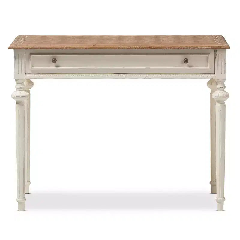 Baxton Studio Marquetterie French Provincial Weathered Oak Wash Writing Desk White: Mid-Century Style, Open Shelf Storage