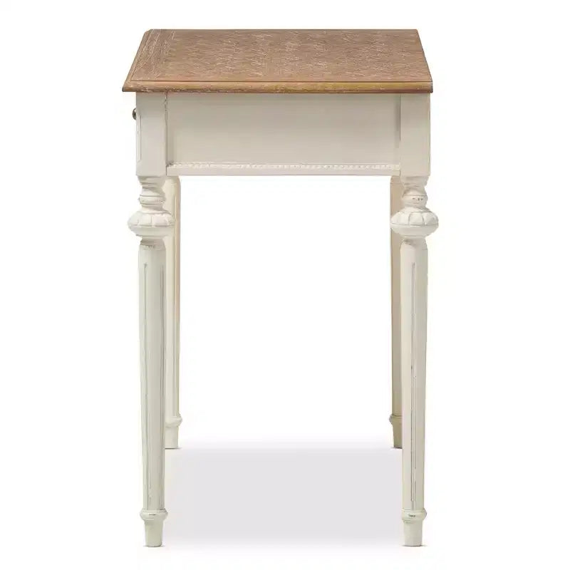 Baxton Studio Marquetterie French Provincial Weathered Oak Wash Writing Desk White: Mid-Century Style, Open Shelf Storage