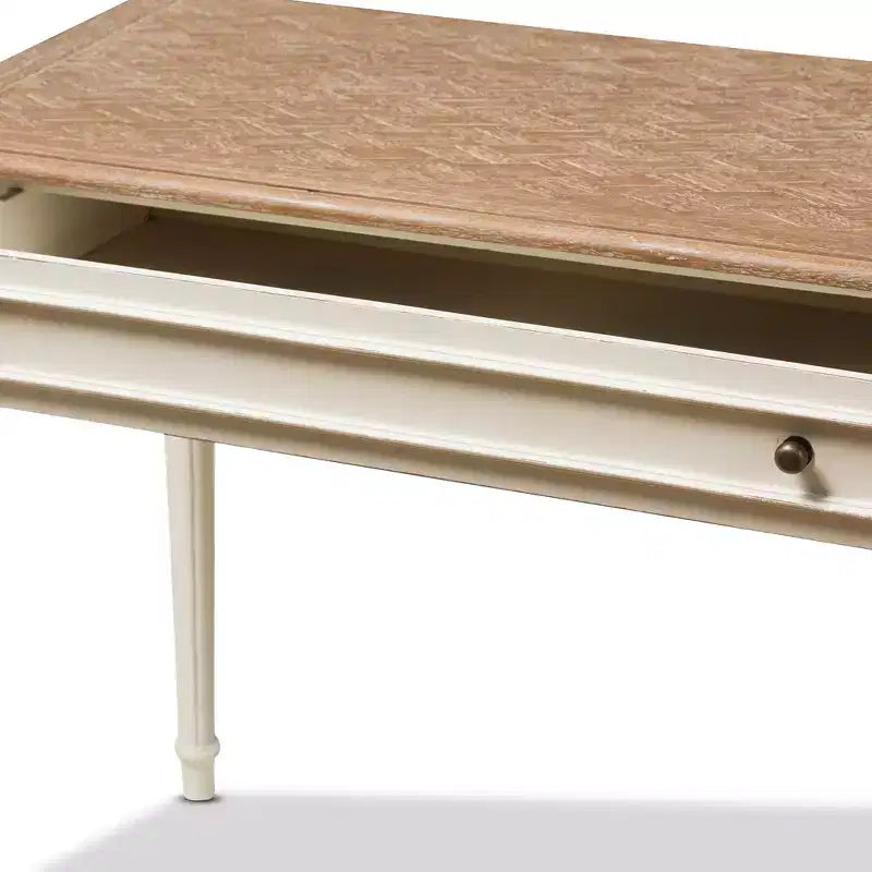 Baxton Studio Marquetterie French Provincial Weathered Oak Wash Writing Desk White: Mid-Century Style, Open Shelf Storage