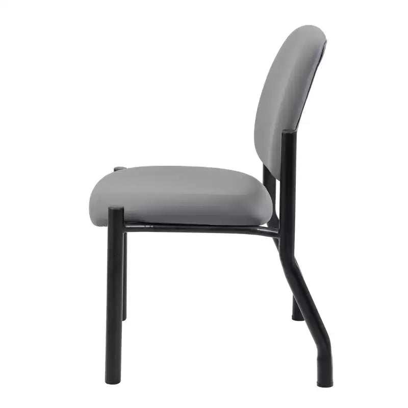 Armless Guest Chair Gray - Boss Office Products: Sturdy Mid Back, Antimicrobial Vinyl, 300 lbs Capacity