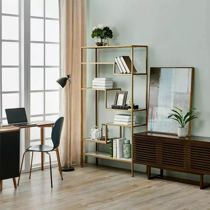 72" Marmo Large 5 Tier Display Shelf Faux Marble/Brass - Teamson Home: Elegant Greek-Inspired Organizer