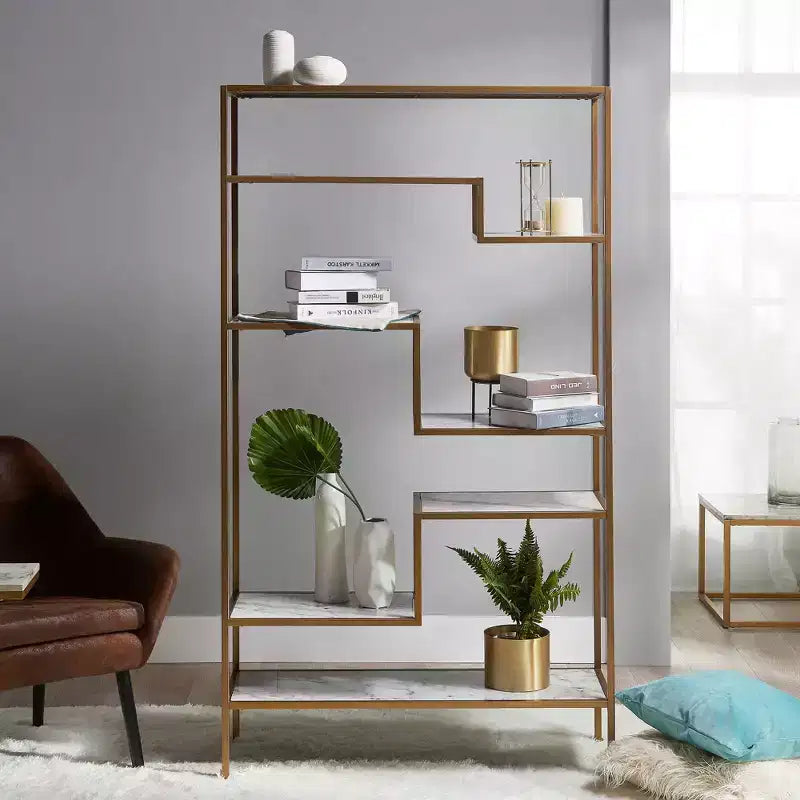 72" Marmo Large 5 Tier Display Shelf Faux Marble/Brass - Teamson Home: Elegant Greek-Inspired Organizer