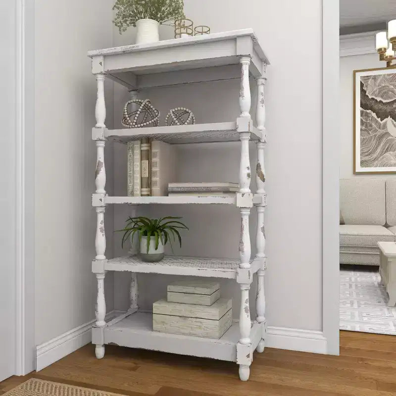 55" Metal and Wood 5 Tiered Wall Shelf White - Olivia & May: Indoor Rustic Farmhouse Display, 30 lbs Shelf Capacity