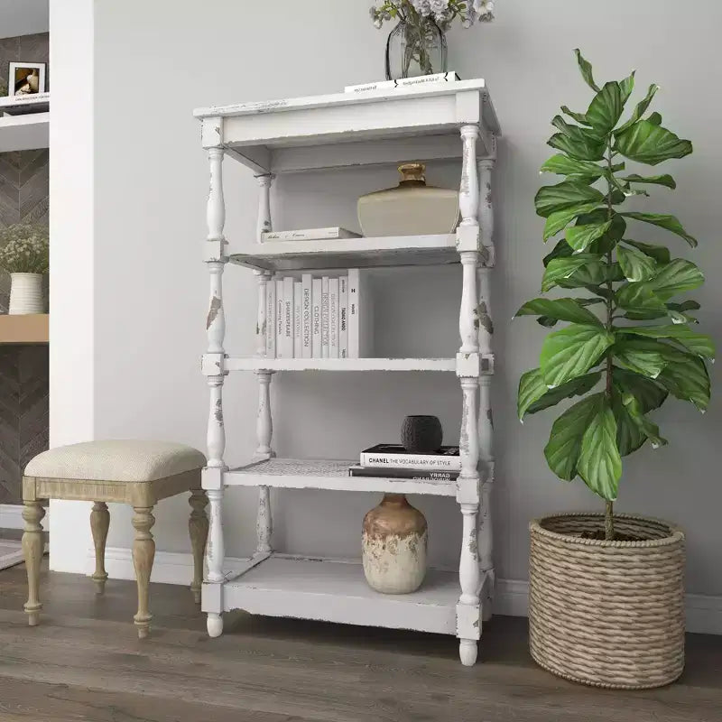 55" Metal and Wood 5 Tiered Wall Shelf White - Olivia & May: Indoor Rustic Farmhouse Display, 30 lbs Shelf Capacity