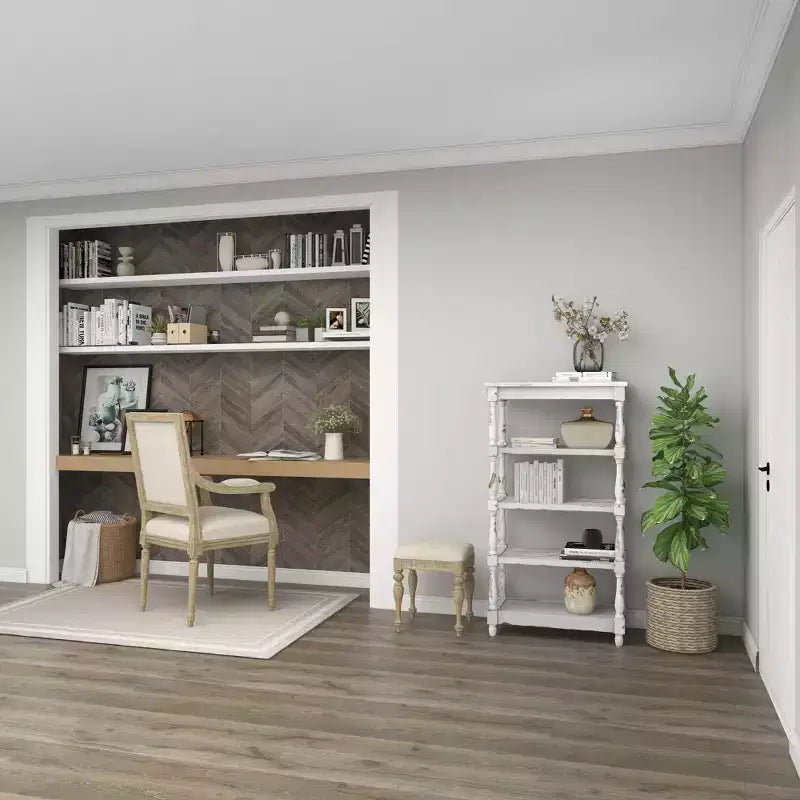 55" Metal and Wood 5 Tiered Wall Shelf White - Olivia & May: Indoor Rustic Farmhouse Display, 30 lbs Shelf Capacity