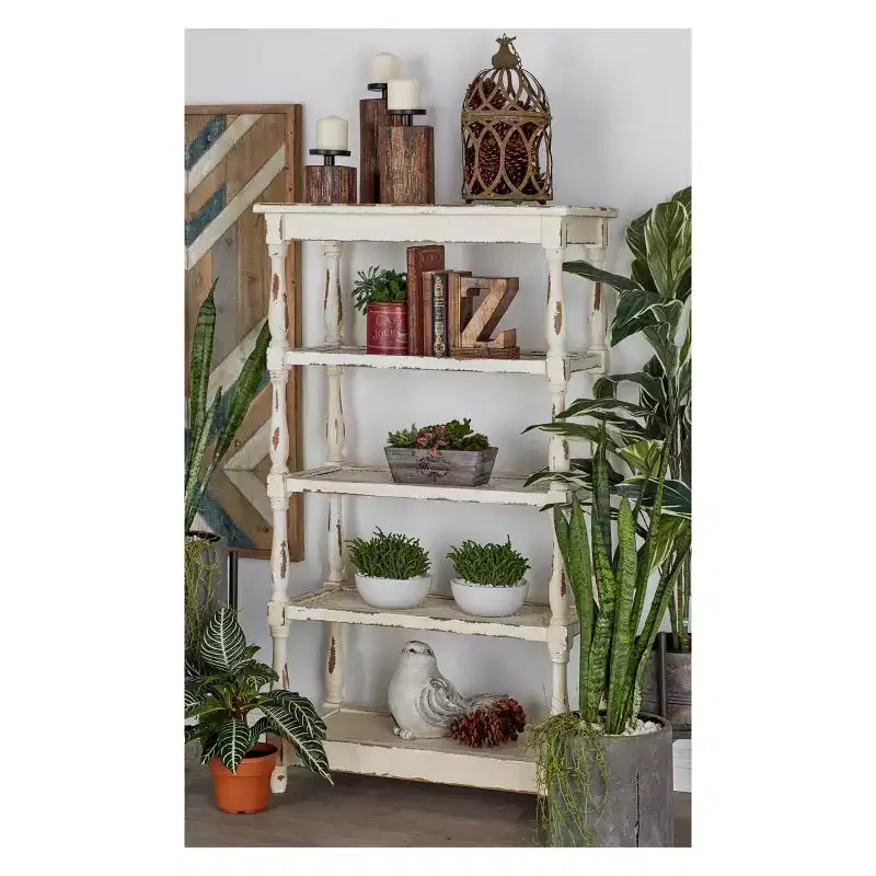 55" Metal and Wood 5 Tiered Wall Shelf White - Olivia & May: Indoor Rustic Farmhouse Display, 30 lbs Shelf Capacity