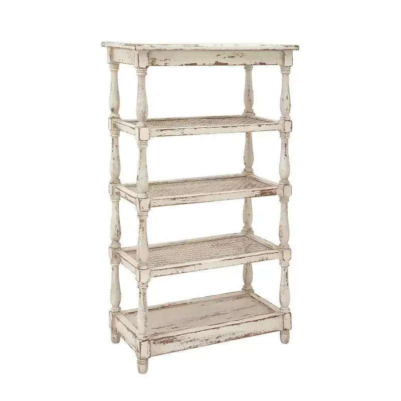 55" Metal and Wood 5 Tiered Wall Shelf White - Olivia & May: Indoor Rustic Farmhouse Display, 30 lbs Shelf Capacity