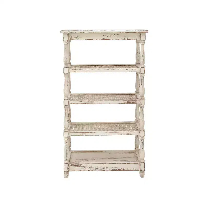 55" Metal and Wood 5 Tiered Wall Shelf White - Olivia & May: Indoor Rustic Farmhouse Display, 30 lbs Shelf Capacity