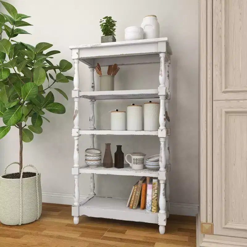 55" Metal and Wood 5 Tiered Wall Shelf White - Olivia & May: Indoor Rustic Farmhouse Display, 30 lbs Shelf Capacity
