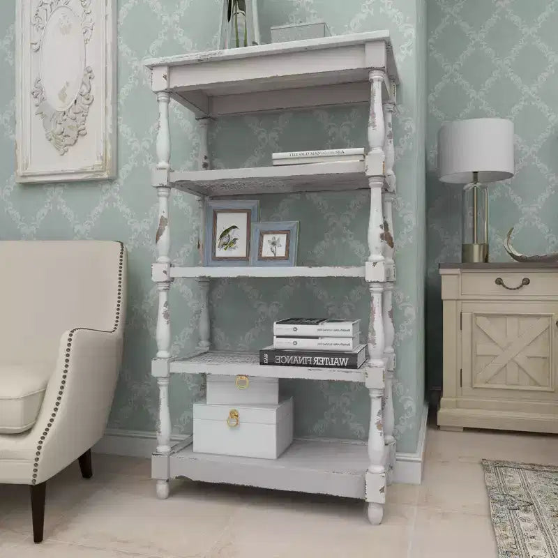 55" Metal and Wood 5 Tiered Wall Shelf White - Olivia & May: Indoor Rustic Farmhouse Display, 30 lbs Shelf Capacity