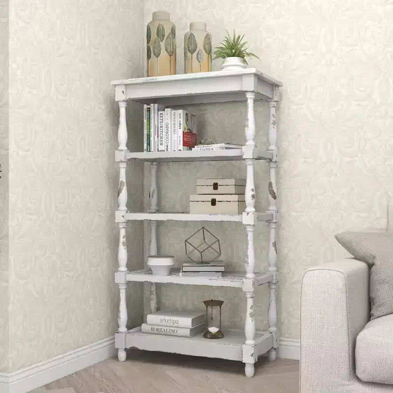 55" Metal and Wood 5 Tiered Wall Shelf White - Olivia & May: Indoor Rustic Farmhouse Display, 30 lbs Shelf Capacity